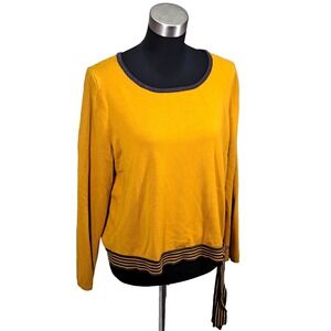 Jones New York Signature Mustard Yellow Striped Side Tie Scoop Neck Sweater XL